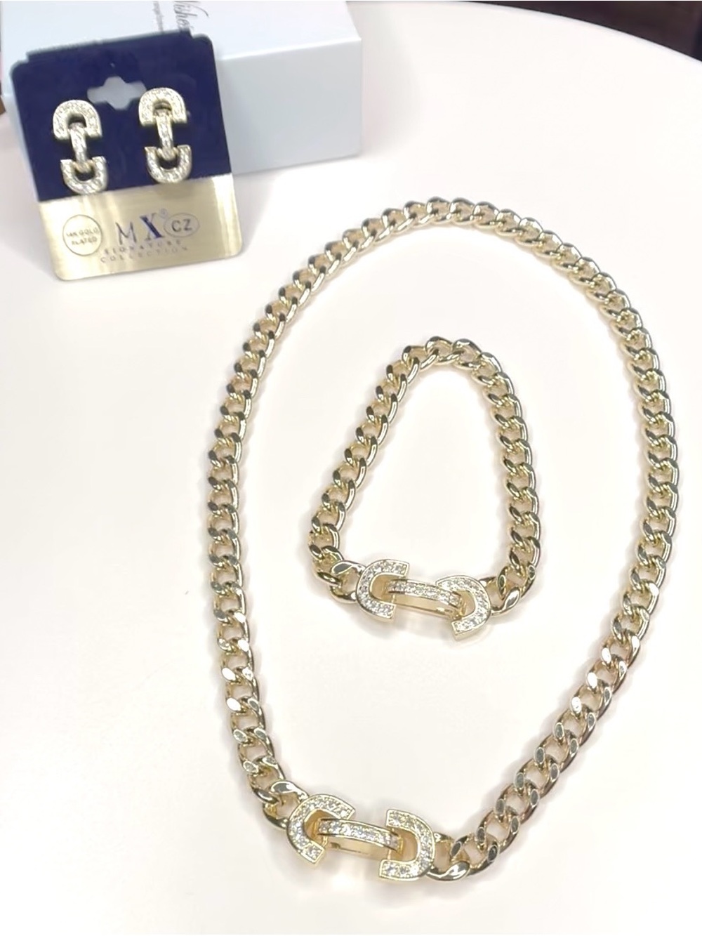 Gold Statement Necklace With White Stone CZ’s Locks